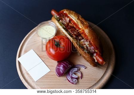 Close Up Of Hot Dog. Fast Food.