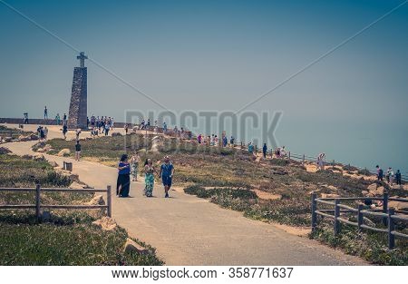 Cape Roca, Portugal - June 14, 2017: Cape Roca Cabo Da Roca - Westernmost Point Of Europe And Eurasi