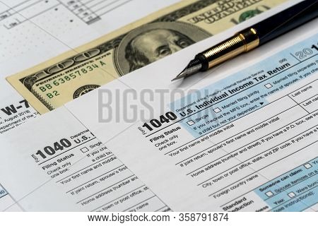 Detail Closeup Of Current Tax Forms For Irs Filing