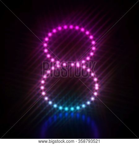 Pink Blue Dot Light Font Number 8 Eight 3d Render Illustration Isolated On Black