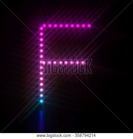 Pink Blue Dot Light Font Letter F 3d Render Illustration Isolated On Black