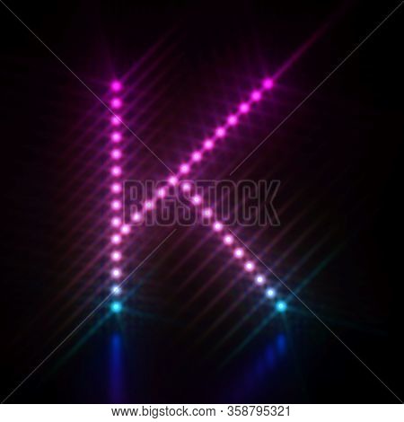 Pink Blue Dot Light Font Letter K 3d Render Illustration Isolated On Black