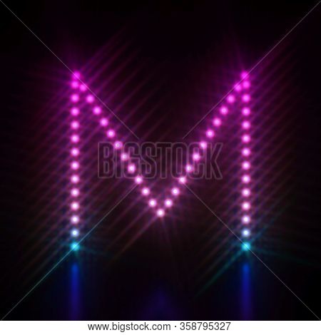 Pink Blue Dot Light Font Letter M 3d Render Illustration Isolated On Black
