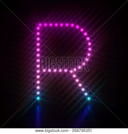 Pink Blue Dot Light Font Letter R 3d Render Illustration Isolated On Black