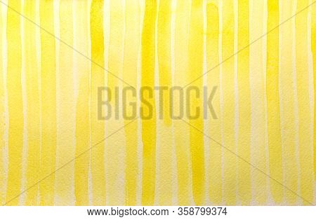 Yellow Vertical Hand Painted Stripes. Watercolor Textures On White Paper Background. Yellow Watercol