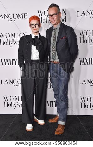 LOS ANGELES - FEB 06:  Sandy Powell and Christopher Peterson Oscar-winning costume designer Sandy Powell and Christopher Peterson arrives for âThe Way Backâ World Premiere on February 06, 2020 in West