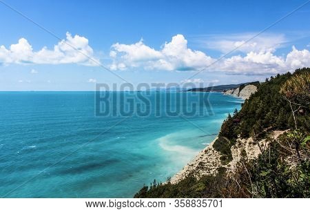 rocks on a wild beach in Sosnovka camping, on the outskirts of the resort city of Gelendzhik. Black sea coast