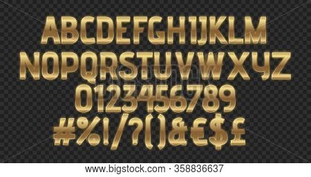 Gold Luxury Letters. Golden Font. Elegant Metal Effect. Gloss Typography. Fashoin Digital Fonts.