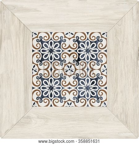 Flower Shape Pattern Geometric Wooden Mosaic Decor Floor And Wall Tile.