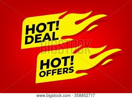 Hot Deal And Hot Offers Fire Labels.