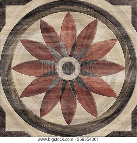 Flower Shape Geometric Pattern Wooden Mosaic Floor And Wall Tile
