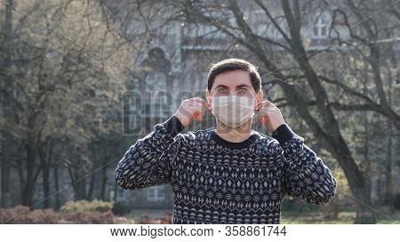 Medical Mask White Street Man Young Coronavirus Covid 19 Blue Eyes