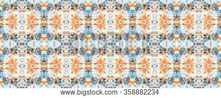 Rock Illustration Texture. Abstract Stone Floor. Beige, Blue And Orange Granite Tile. Mosaic Summer 