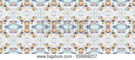 Granite Tile. Mosaic Summer Background. Beige, Blue And Orange Terrazzo Seamless Pattern. Rock Illus