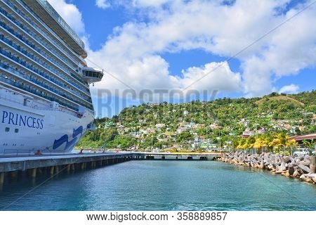 Dominica, Caribbean - March 24, 2017 : Royal Princess Ship Docked In Roseau Port. Royal Princess Is 