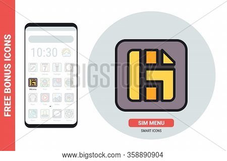 Sim Card Or Sim Menu Application Icon For Smartphone, Tablet, Laptop Or Other Smart Device With Mobi