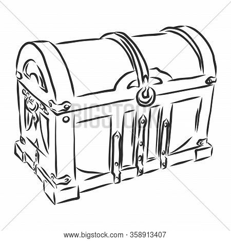 Vintage Old Wooden Chest. Vector Sketch Illustrayion.
