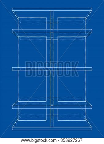 Empty Showcase Outline. Vector Rendering Of 3d. Wire-frame Style. The Layers Of Visible And Invisibl