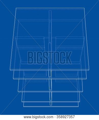 Empty Showcase Outline. Vector Rendering Of 3d. Wire-frame Style. The Layers Of Visible And Invisibl