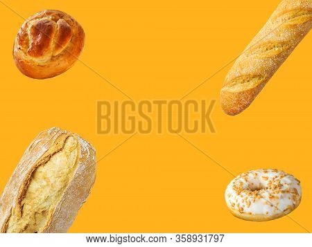 Freshly Baked Artisan Whole French Baguette With Golden Crusty Floury Texture Ciabatta Donut Easter 