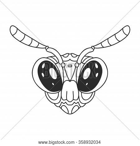 Vector Silhouette Of Wasp Head. Black And White Logo And Maskot Bee Head