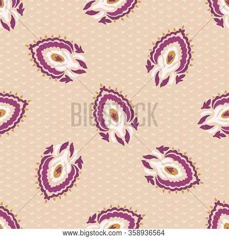 Old Indian Arabesque Paisley Buta Leaf Seamless Vector Pattern. Ornate Color Marsala Red Blush Middl