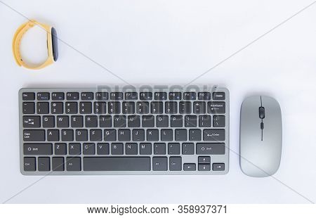 Keyboard And Mouse Are Grey Color On Background There Are Equipment For Work From Home