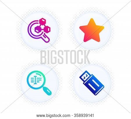 Search Text, Chemistry Lab And Star Icons Simple Set. Button With Halftone Dots. Usb Flash Sign. Fin