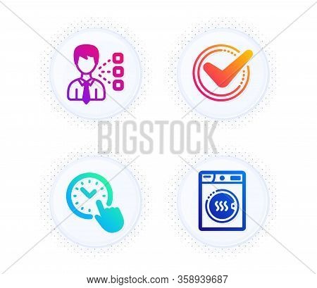 Time Management, Third Party And Confirmed Icons Simple Set. Button With Halftone Dots. Dryer Machin