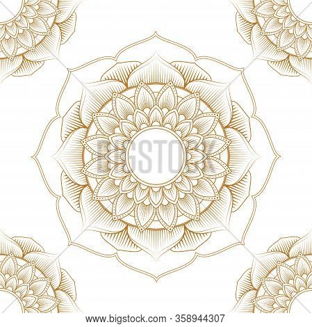 Vector Seamless Ornamental White Background With A Thin Black Oriental Pattern. Pattern With Mandala