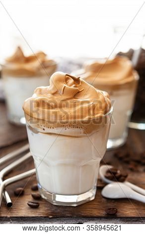 Whipped Coffee In A Glass With Coffee Beans