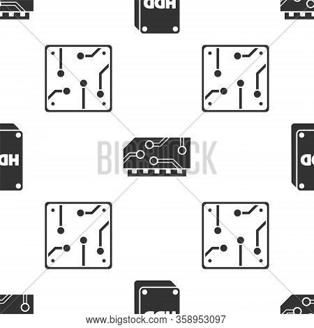 Set Hard Disk Drive Hdd, Ram, Random Access Memory And Processor On Seamless Pattern. Vector
