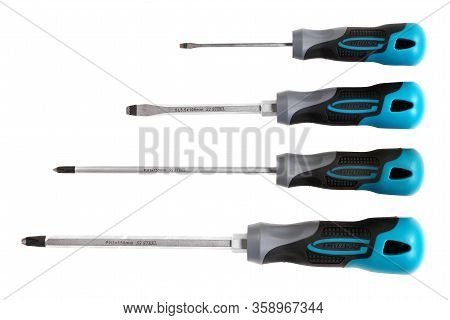 Novyy Urengoy, Russia - March 29, 2020: Screwdrivers Gross Isolated Over White Background.
