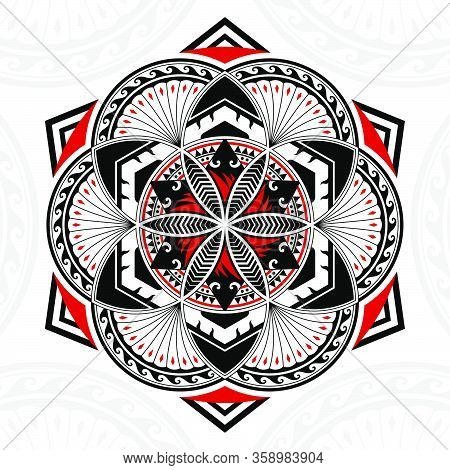 Thai Pattern Mixed Art Polynesian Art, Mandala Art In Circles Shapes, Six-pointed Stars And Hexagona