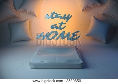 Stay At Home Inscription. Self Isolation Coronavirus Wuhan, China Covid-19. Epidemic Condition 3d Il
