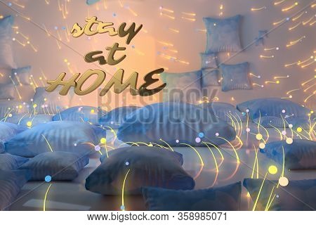 Stay At Home Inscription. Self Isolation Coronavirus Wuhan, China Covid-19. Epidemic Condition 3d Il