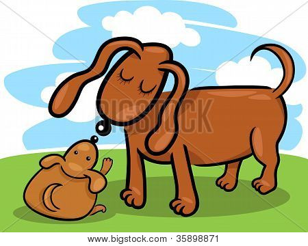 Puppy en zijn hond moeder Cartoon