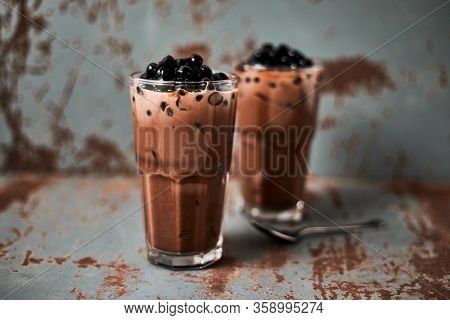 Milk Bubble Tea With Tapioca Pearls. .