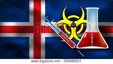 Epidemic Danger In Iceland Vector Conceptual Medical Illustration Biohazard Sign With Syringe And Gl
