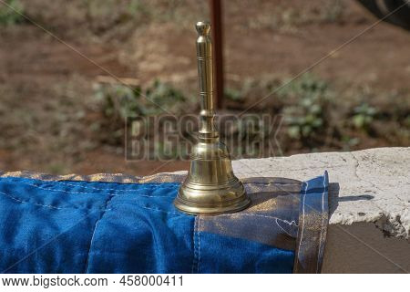 Stock Photo Of Carved Designer Copper Or Bronze Bell Or Hand Bell Used For Worshiping God In Hindu T