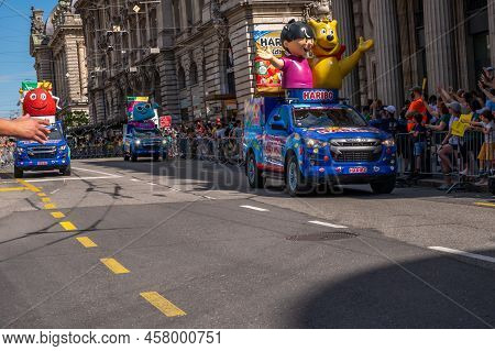 Lausanne, Vaud Canton, Switzerland -09.07.2022: Passage Of An Advertising Car Of Haribo In The Carav