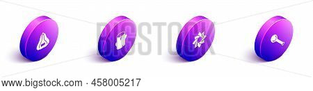 Set Isometric Sauna Hat, Wooden Log, Flower And Ladle Icon. Vector