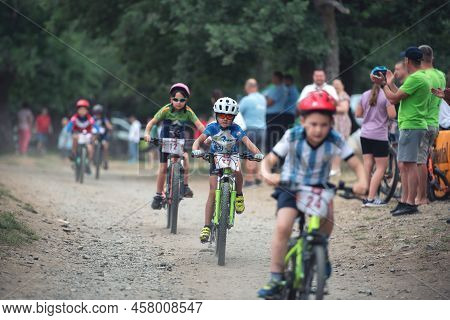 Macin, Romania - June 5, 2022: Macin Mountain Fun Mountain Bike 10 Years Old Kid Contest