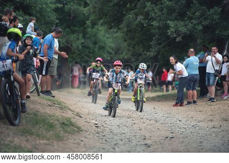 Macin, Romania - June 5, 2022: Macin Mountain Fun Mountain Bike 10 Years Old Kid Contest