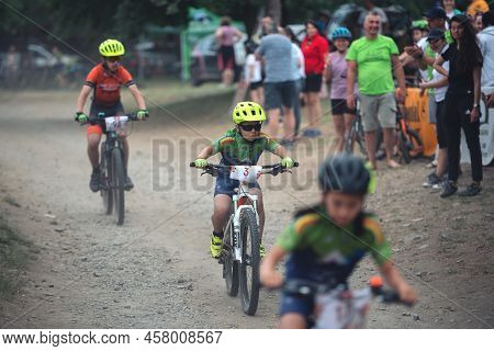 Macin, Romania - June 5, 2022: Macin Mountain Fun Mountain Bike 10 Years Old Kid Contest
