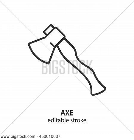Axe Line Icon. Camping Vector Symbol. Logging Sign. Editable Stroke.