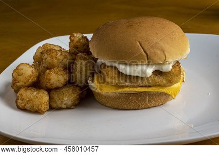 Fish Fillet Sandwich  Served With A Side Of Tater Tots,