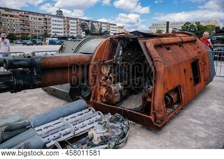 Prague, Czech Republic, 11 July 2022: Exhibition Of Russian Invasion Weapons Destroyed By Ukrainian 