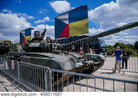 Prague, Czech Republic, 11 July 2022: Exhibition Of Russian Invasion Weapons Destroyed By Ukrainian 