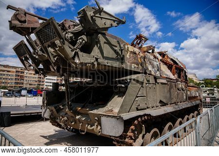 Prague, Czech Republic, 11 July 2022: Exhibition Of Russian Invasion Weapons Destroyed By Ukrainian 